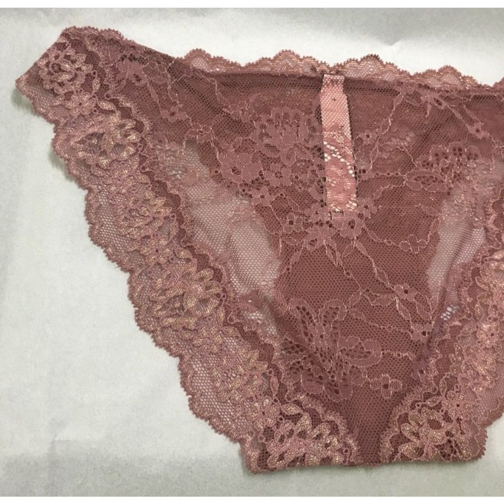 Victoria's Secret Dream Angel Blush and Gold Corded Lace Shimmer Cheekini Panty - Picture 10 of 12